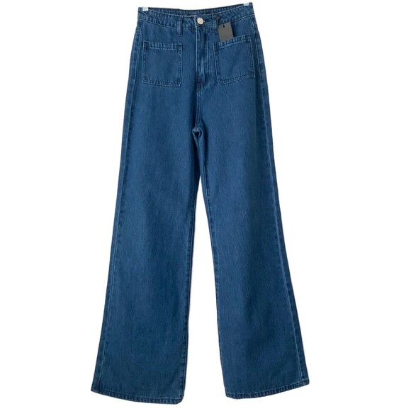 Nasty Gal Collection Wide Leg Jeans Women Size 2 Blue Patch Pocket - Picture 1 of 11